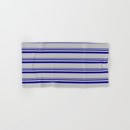 [ Thumbnail: Dark Blue and Grey Colored Pattern of Stripes Hand & Bath Towel ]