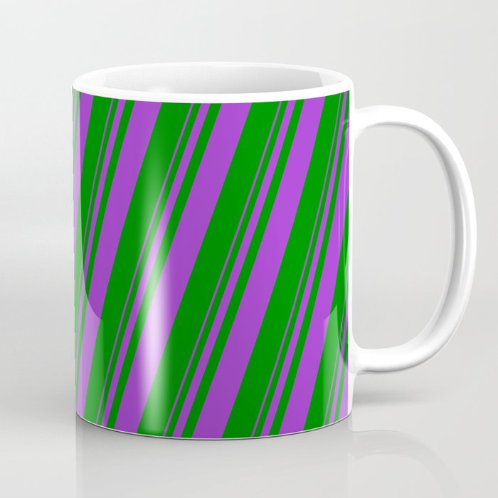 Dark Orchid & Green Colored Lined/Striped Pattern Coffee Mug