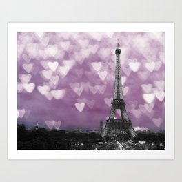 Eiffel Tower with Pink Purple Hearts, Paris Art Print, Bokeh Art, France Photograph Art Print | Digital Manipulation, Color, Parisoriginalart, Photo, Cityoflove, Purpleparis, France, Uniqueparisphoto, Pop Art, Graphic Design 