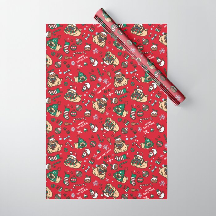 Christmas pattern with pugs Wrapping Paper