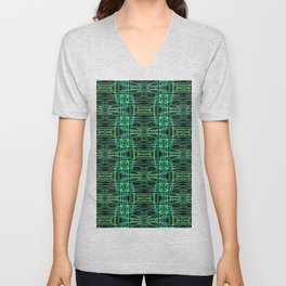 Liquid Light Series 68 ~ Blue & Green Abstract Fractal Pattern V Neck T Shirt