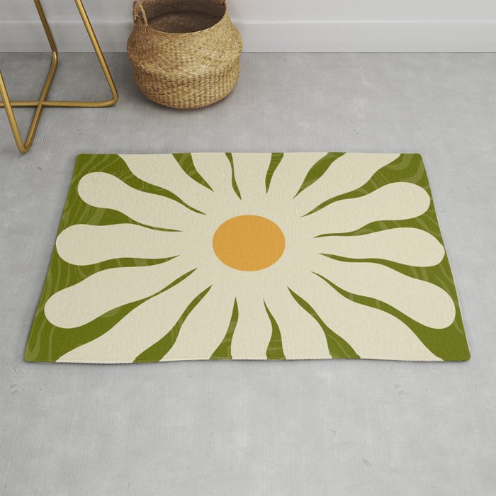 White Daisy Flower 70s Retro Abstract Rug