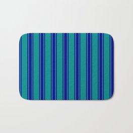 [ Thumbnail: Dark Cyan & Dark Blue Colored Lines/Stripes Pattern Bath Mat ]