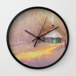 Snowy Woodland Cottage  Wall Clock