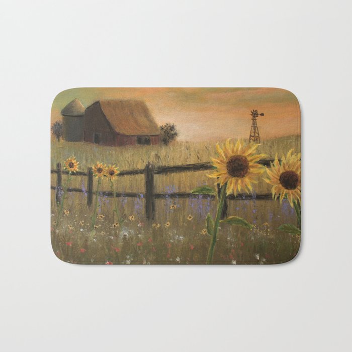Farm Sunflower Painting Bath Mat