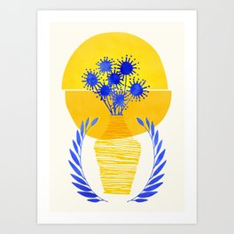 Blue and Gold Abstract Still Life Art Print | Painting, Flower, Yellow, Summer, Cobalt, Sunrise, Curated, Sunset, Blue, Abstract 