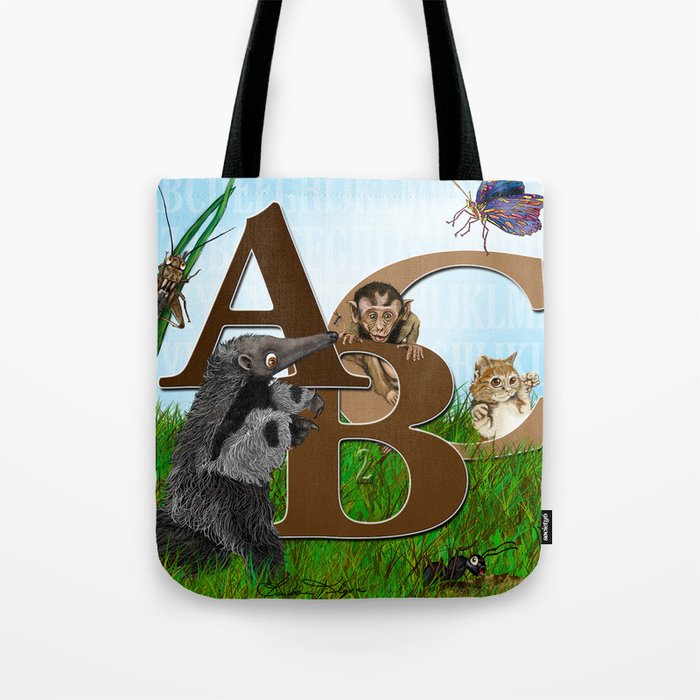 ABC nursery animal print, by Barbara Kilgore green, brown, blue Tote Bag