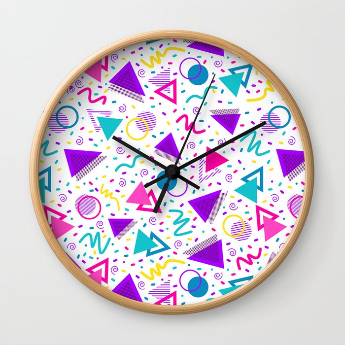 Neon 90's Retro Sprinkle Pattern Wall Clock