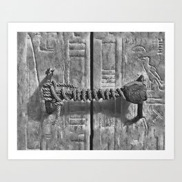 The unbroken seal on Tutankhamun’s tomb, Egyptian pyramids, Giza, King Tut burial chamber black and white photograph - photography - photographs Art Print