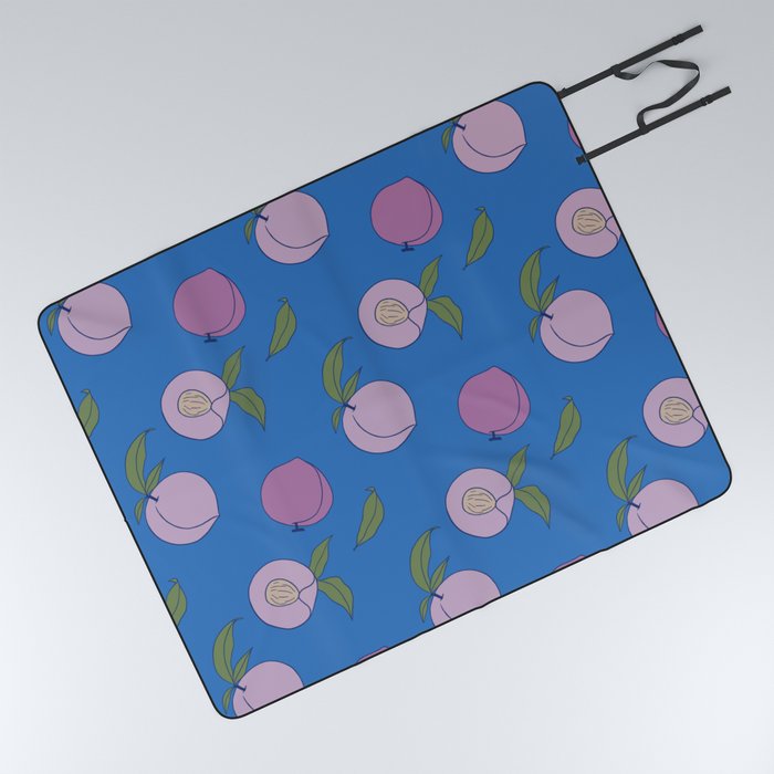 peach and leaf on sapphire blue background Picnic Blanket