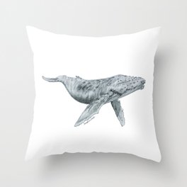Swimming humpback whale pencil sketch Throw Pillow