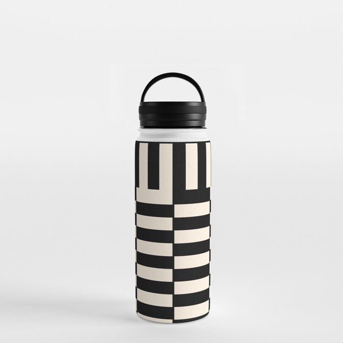 Long Blocks Vertical Horizontal Geometric Minimalist Pattern in Black and Almond Cream Water Bottle