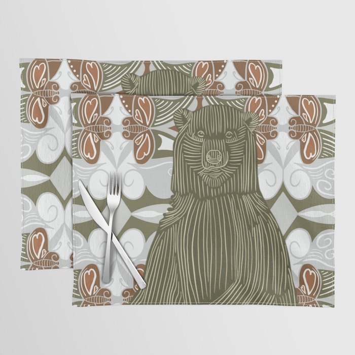 Bear standing on a red pattern background Placemat