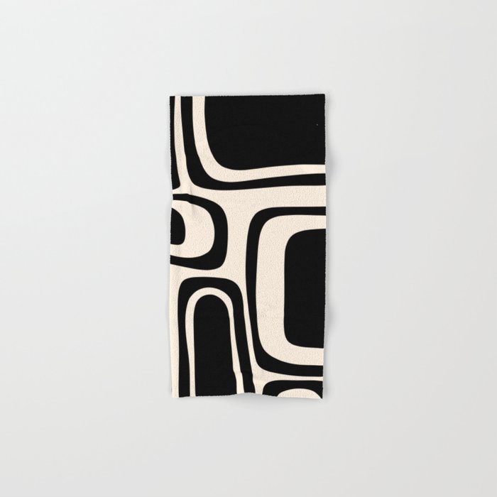 Palm Springs - Midcentury Modern Abstract Pattern in Black and Almond Cream  Hand & Bath Towel