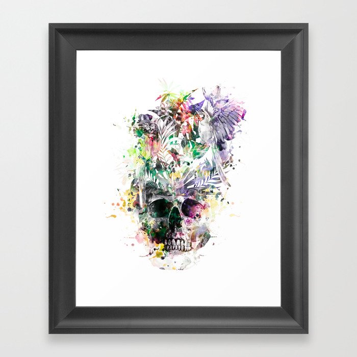 Skull - Parrots 2 Framed Art Print