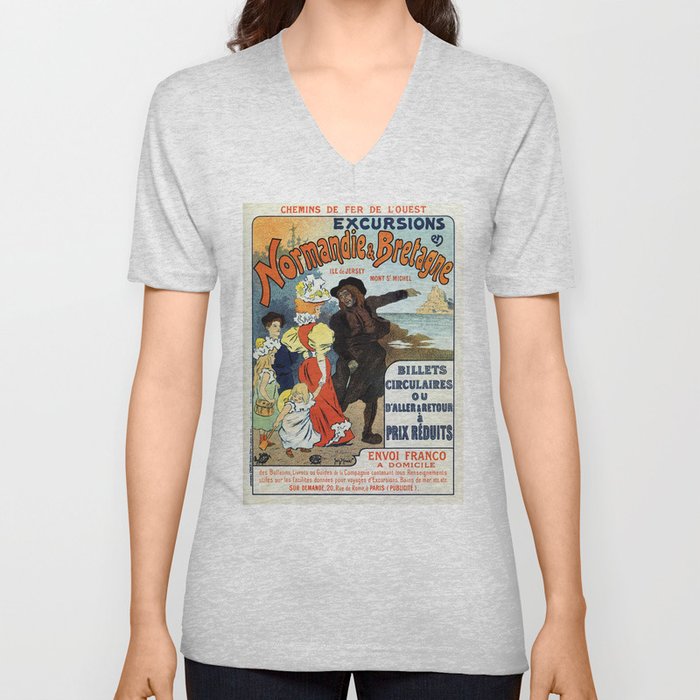 1896 Normandy Brittany Jersey travel ad V Neck T Shirt