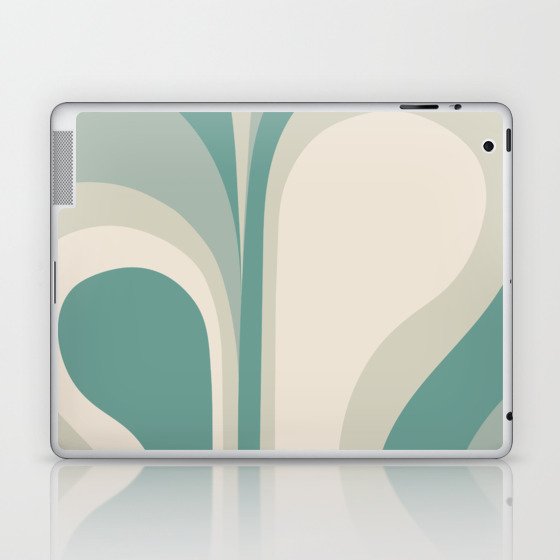 Retro Groovy Abstract Design in Teal, Light Green and Neutral Tones Laptop & iPad Skin
