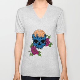 Skull with flowers Illustration V Neck T Shirt
