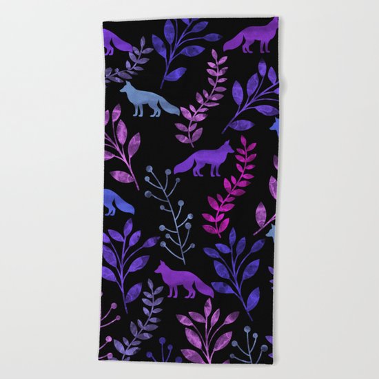 Watercolor Floral & Fox V Beach Towel