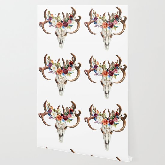 Colorful Flowers Feathers Dreamcatcher Bull Skull Wallpaper By