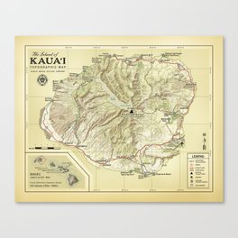 The Island of Kauai [vintage inspired] Topographic Map Canvas Print