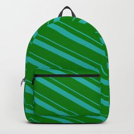 [ Thumbnail: Light Sea Green and Green Colored Stripes/Lines Pattern Backpack ]