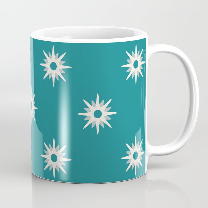 Blue atomic mid century white stars pattern Coffee Mug