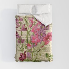 Botanical print on old book page - garden flowers Duvet Cover