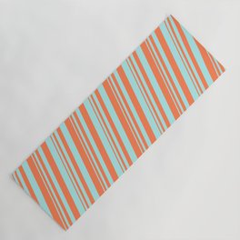 [ Thumbnail: Coral & Turquoise Colored Lined Pattern Yoga Mat ]