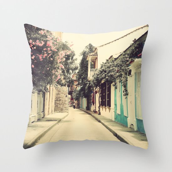 Just like a dream street, Cartagena (Retro and Vintage Urban, architecture photography) Throw Pillow
