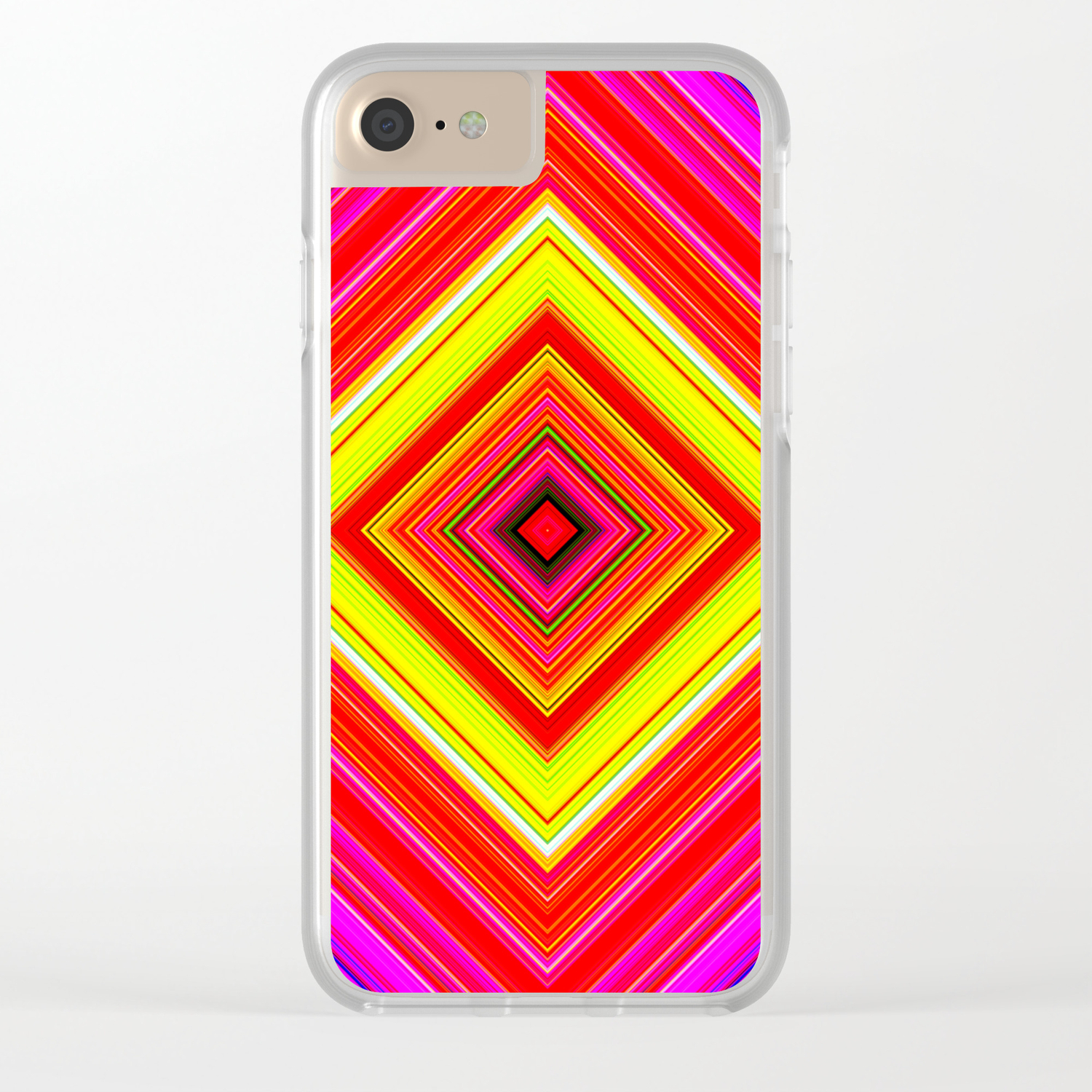 Rainbow Abstract Psychedelic Neon Dawn Triangle Design Pink Red Violet Clear Iphone Case