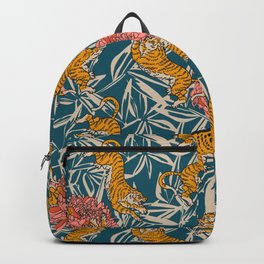 BENGAL CORA TIGER Backpack | Bengal, Bright, Boho, Maximalist, Flower, Pattern, Jungle, Plant, Eclectic, Animal 
