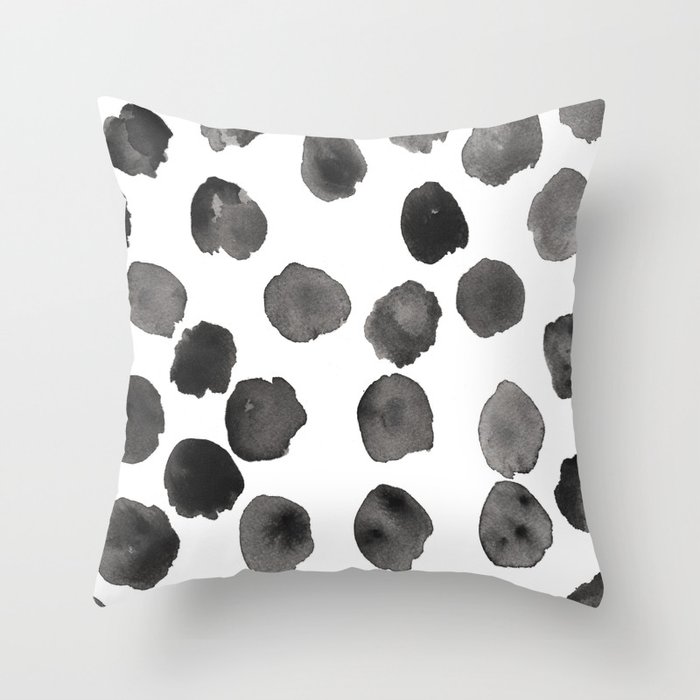 Black and White Watercolor Spots Throw Pillow