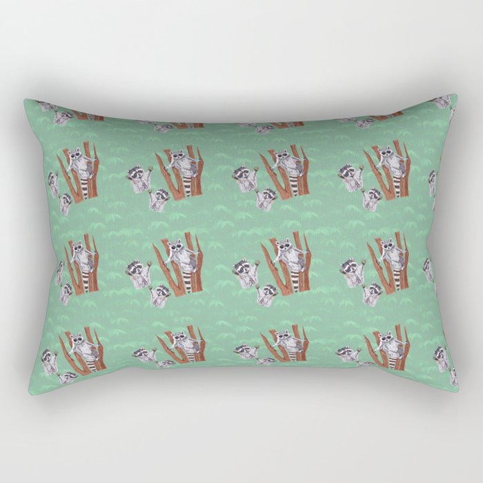 Playful Curious Raccoons Tree Pattern  Rectangular Pillow