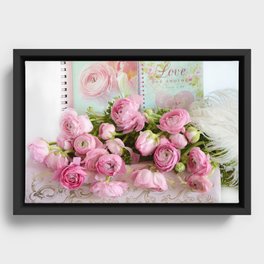 Shabby Chic Cottage Pink Floral Ranunculus Peonies Roses Print Home Decor Framed Canvas