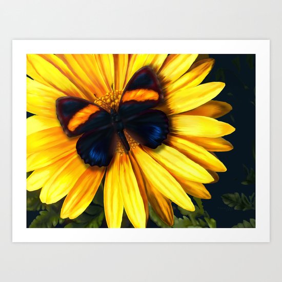Butterfly on yellow Art Print