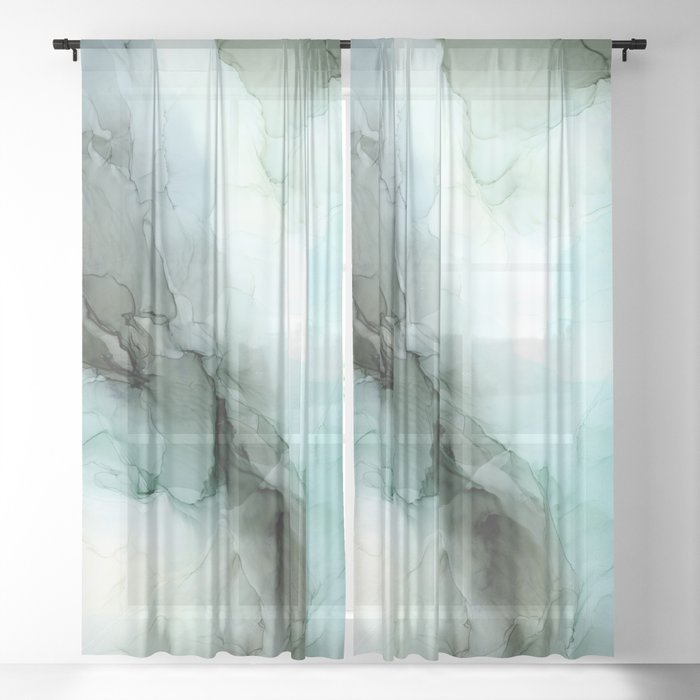Calm Nature Inspired Abstract Flow Landscape Painting Sheer Curtain