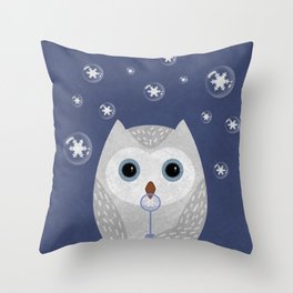 Christmas Owl Blue Marble Throw Pillow