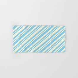 [ Thumbnail: Beige & Sky Blue Colored Lined/Striped Pattern Hand & Bath Towel ]