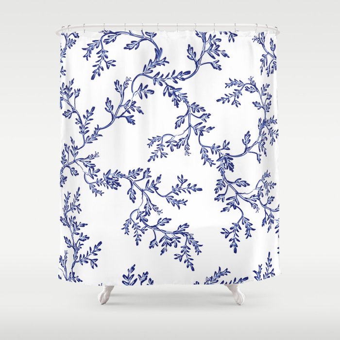 Beautiful exotic chinoiserie hand drawn. Hand drawn vintage chinese sakura trees, branches. Floral seamless illustration on white background.  Shower Curtain