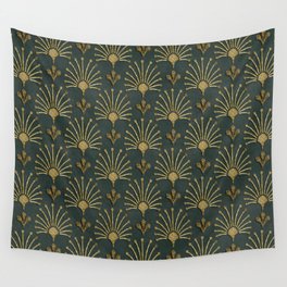 Elegant Retro Art Deco Pattern Gold On Green Velvet Wall Tapestry
