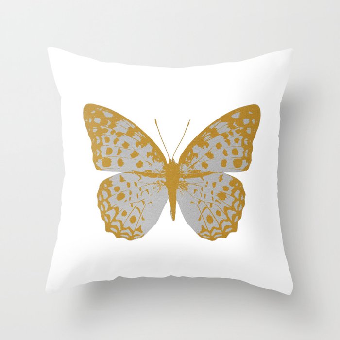 Silver Butterfly Throw Pillow