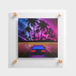 Neon landscape: Synthwave horizon & car [synthwave/vaporwave/cyberpunk] — aesthetic poster, retrowav Floating Acrylic Print