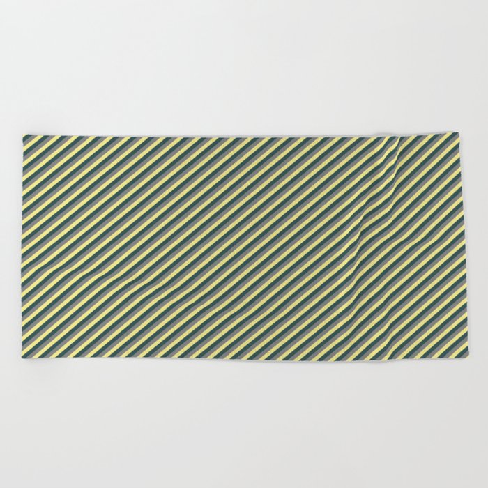 Gray, Tan, and Dark Slate Gray Colored Lines/Stripes Pattern Beach Towel