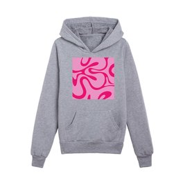 Smooth Contours Retro Modern Abstract Pattern in Bright Hot Pink Kids Pullover Hoodies