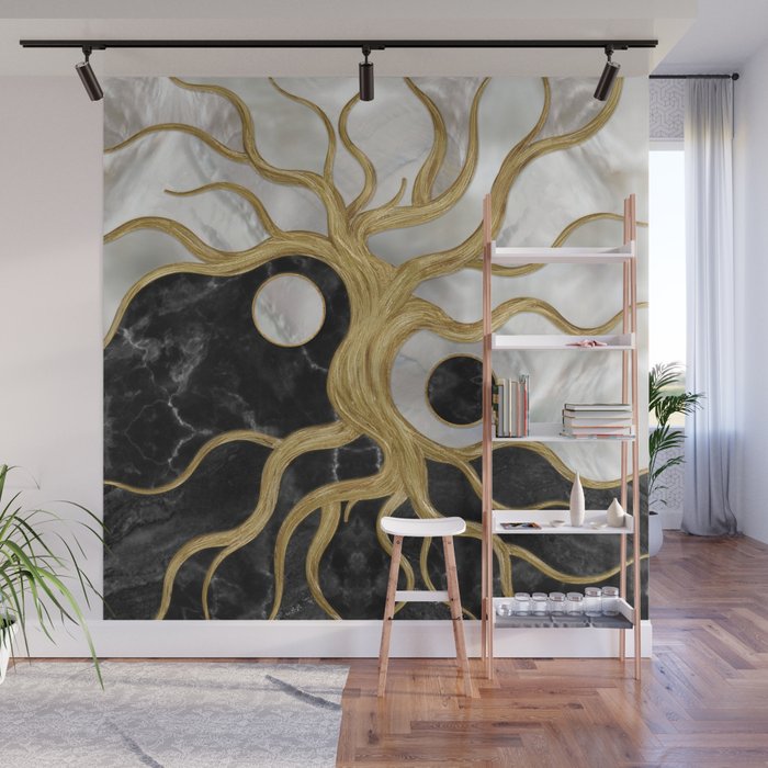 Yin Yang Tree of life - Marbles and Gold Wall Mural