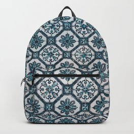 Portugese floral ceramic tile design in blue colors | Terrazzo | Blobs Backpack