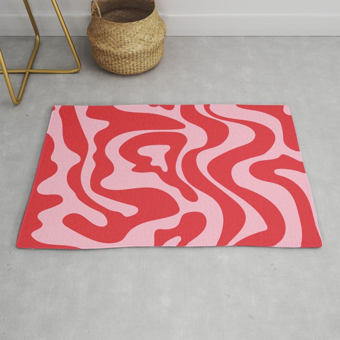 Pink and Red Retro Aesthetic Wavy Lines Rug