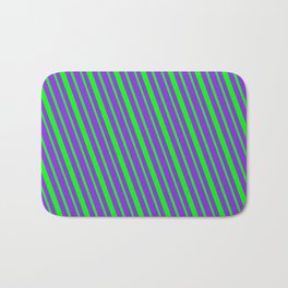 [ Thumbnail: Lime & Purple Colored Striped/Lined Pattern Bath Mat ]