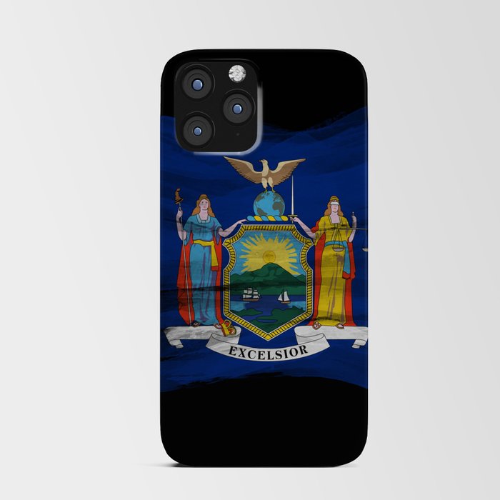 New York state flag brush stroke, New York flag background iPhone Card Case